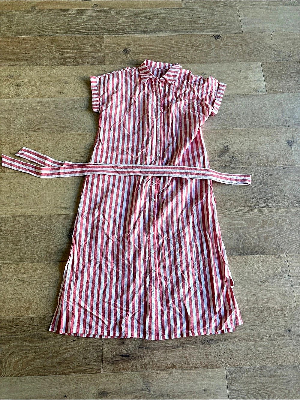 Amazon Red & White Striped Cotton Mini Dress Size Medium